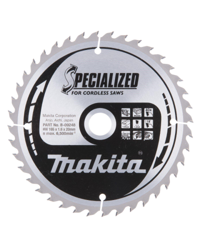 Makita B-09248 | Пиляльний диск по деревині Makita для акум,пил SPECIALIZED 165x20 мм 40 зуб, B-09248