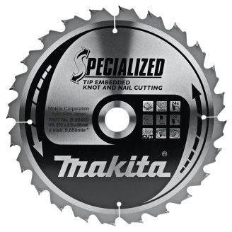 Makita B-09450 | Пиляльний диск  для деревини з цвяхами Makita  SPECIALIZED 270x30мм 24 зуб, B-09450
