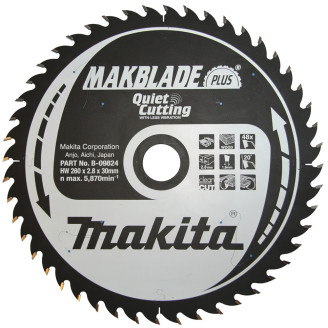 Makita B-09824 | Пиляльний диск Makita MAKBlade Plus: дерево 260 мм 48 зубів B-09824