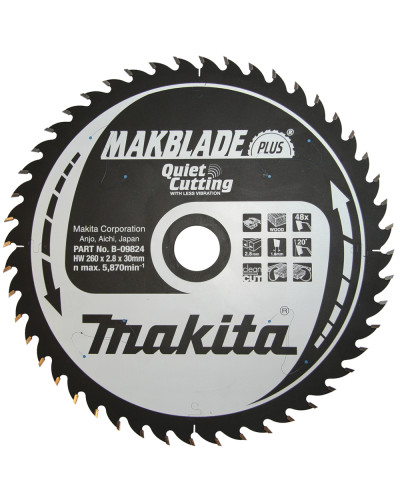 Makita B-09824 | Пиляльний диск Makita MAKBlade Plus: дерево 260 мм 48 зубів B-09824