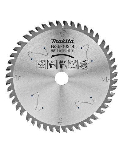 Makita B-10344 | Пильный диск Makita Corian акриловый камень, композитные материалы 165x20 мм 48 зубов B-10344