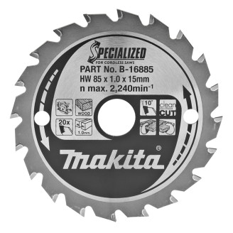 Makita B-16885 | Пиляльний диск Makita ТСТ по дереву для акум, пил 85x15мм x 20 зубів, B-16885