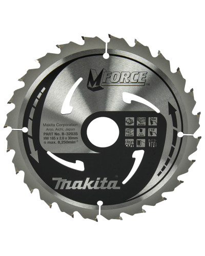 Makita B-32035 | Пиляльний диск MForce: дерево 185x30 мм 24Т Makita B-32035