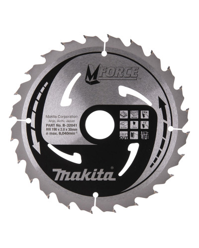Makita B-32041 | Диск пиляльний по деревині MForce 190x30 мм 24Т, Makita, B-32041