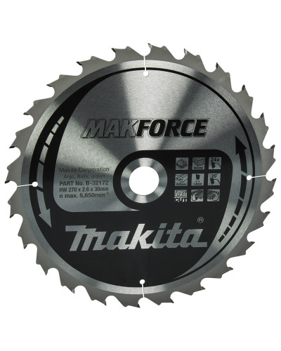 Makita B-32172 | Пиляльний диск по деревині MAKForce 270x30 мм 24Т, B-32172
