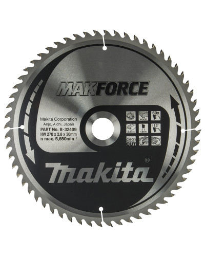 Makita B-32409 | Пиляльний диск Makita MAKForce 270x30 мм 60Т: дерево B-32409