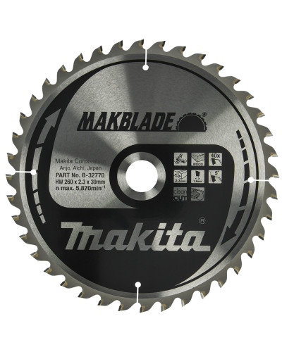Makita B-32770 | Пиляльний диск MAKBlade: дерево 260x30 40T Makita B-32770