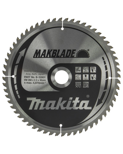Makita B-32801 | Диск пиляльний по деревині MAKBlade 260x30 60T, MAKITA, B-32801