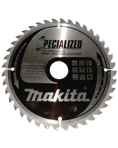 Makita B-33180 | Пильный диск Makita SPECIALIZED 190x30 мм 40T: дерево с гвоздями B-33180