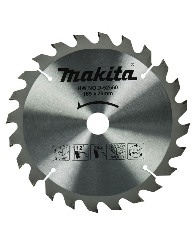 Makita D-52560 | Пиляльний диск Makita ТСТ по дереву 165x20мм x 24 зуб, D-52560