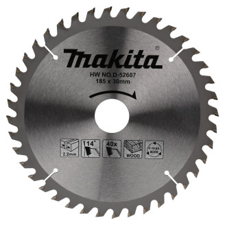 Makita D-52607 | Пиляльний диск Makita ТСТ по дереву 185x30мм x40 зубів, D-52607