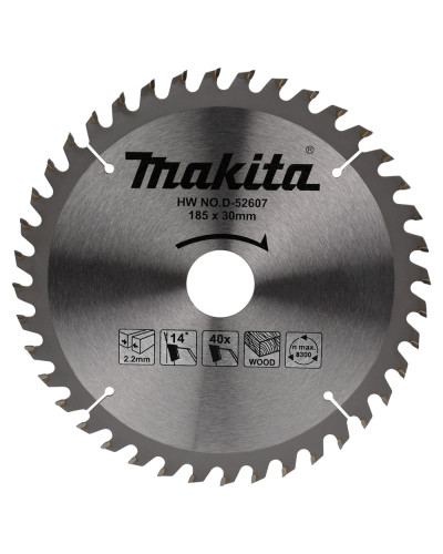 Makita D-52607 | Пиляльний диск Makita ТСТ по дереву 185x30мм x40 зубів, D-52607