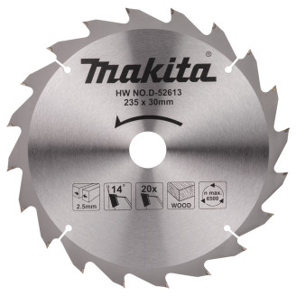 Makita D-52613 | Пиляльний диск Makita ТСТ по дереву 235x30мм x20 зубів, D-52613