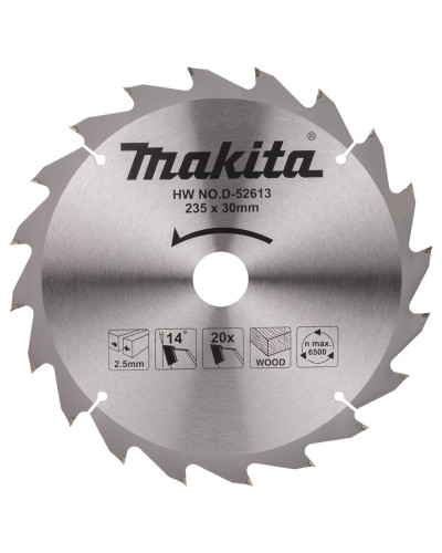 Makita D-52613 | Пиляльний диск Makita ТСТ по дереву 235x30мм x20 зубів, D-52613