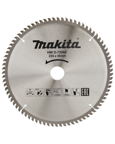 Makita D-72992 | Диск пиляльний по алюмінію 235mmx30mmx80T, MAKITA, D-72992