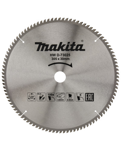 Makita D-73025 | Пиляльний диск Makita TCT: алюміній, кольорові метали 305 мм 100 зубів D-73025