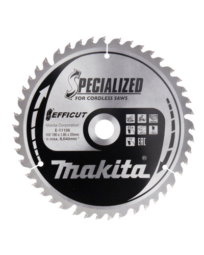 Makita E-11156 | Пиляльний диск Makita Efficut TCT: дерево 190x20 мм x 45 зубів E-11156