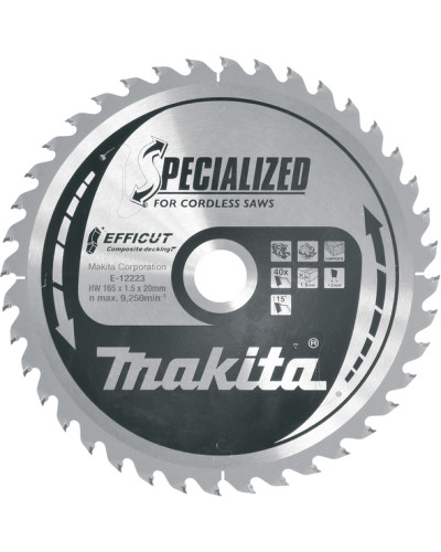 Makita e-12223 | Диск пиляльний по композитному матеріалу Efficut Specialized, 165x20 мм 40T e-12223