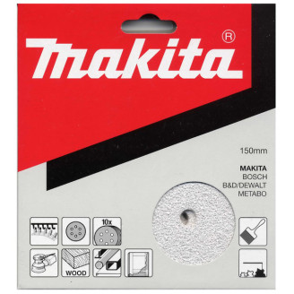 Набір білого шліфувального паперу Ø150 мм К180 6 отворів (10 шт.) Makita P-37708