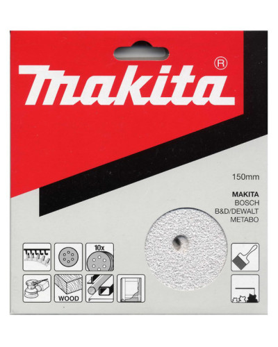 Набір білого шліфувального паперу Ø150 мм К180 6 отворів (10 шт.) Makita P-37708  - фото 3