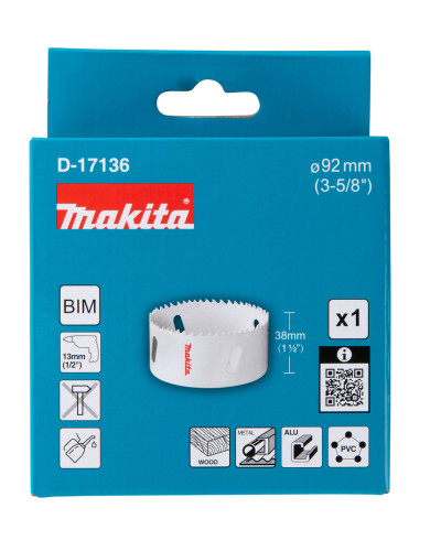 Свердлильна коронка Makita HSS-Bi-Metal 92мм, D-17136 - фото 4 Свердлильна коронка Makita HSS-Bi-Metal 92мм, D-17136 - фото 4