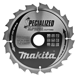 Makita B-09357 | Пиляльний диск  для деревини з цвяхами Makita  SPECIALIZED 190x30мм 16 зуб, B-09357