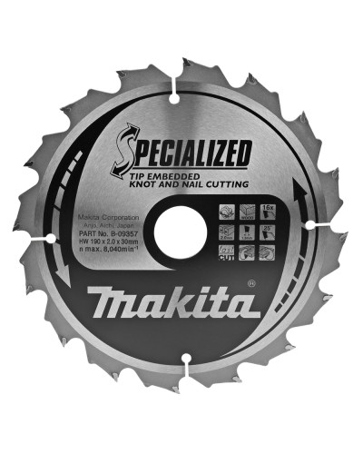 Makita B-09357 | Пиляльний диск для деревини з цвяхами Makita SPECIALIZED 190x30мм 16 зуб, B-09357