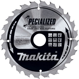 Makita B-09422 | Пиляльний диск  для деревини з цвяхами Makita  SPECIALIZED 190x30мм 24 зуб, B-09422