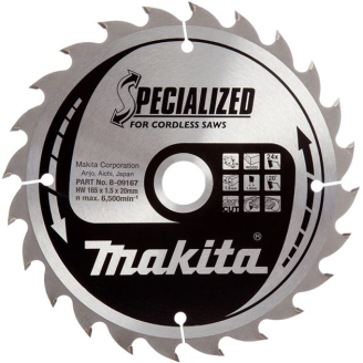 Makita B-09167 | Пиляльний диск  по деревині Makita для акум,пил SPECIALIZED 165x20 мм 24 зуб, B-09167