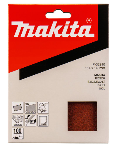 Makita P-32910 | Набір шліфувального паперу MAKITA 114х140 мм K100 10 шт, P-32910