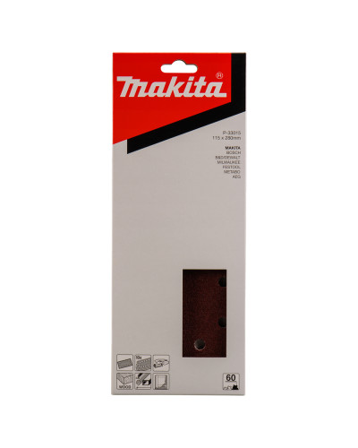 Makita P-33015 | Набір шліфувального паперу MAKITA 115х280 мм K60, 14 отворів, 10 шт, P-33015