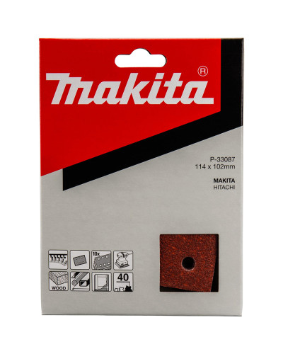 Makita P-33087 | Набір шліфувального паперу MAKITA 114х102 мм K40, 6 отворів, 10 шт, P-33087