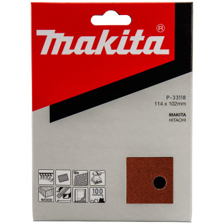 Makita P-33118 | Набір шліфувального паперу   MAKITA 114х102 мм K100, 6 отворів, 10 шт,  P-33118