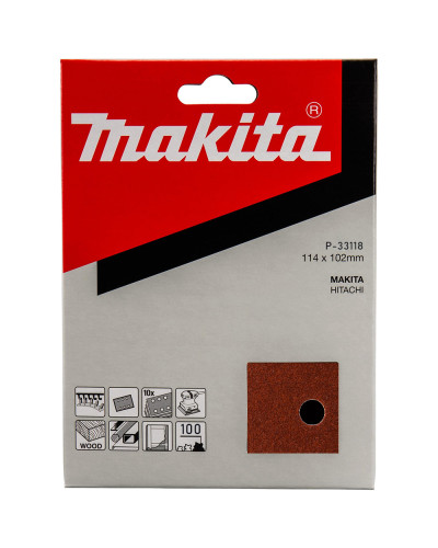 Makita P-33118 | Набір шліфувального паперу MAKITA 114х102 мм K100, 6 отворів, 10 шт, P-33118