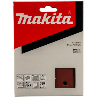 Makita P-33168 | Набір шліфувального паперу   MAKITA 114х102 мм K320, 6 отворів, 10 шт,  P-33168