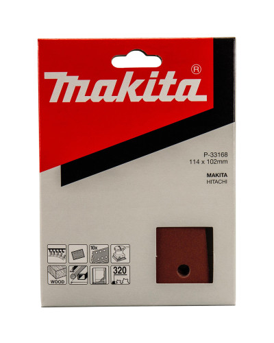 Makita P-33168 | Набір шліфувального паперу MAKITA 114х102 мм K320, 6 отворів, 10 шт, P-33168