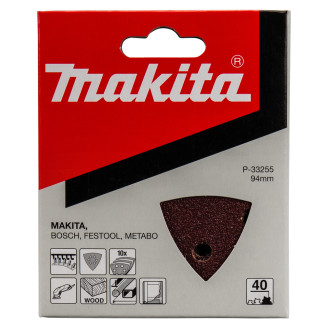 Makita p-33255 | Набір трикутного шліфувального паперу 94х94х94 мм К40 6 отворів (10 шт.) p-33255