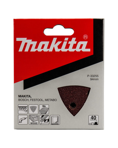 Makita p-33255 | Набір трикутного шліфувального паперу 94х94х94 мм К40 6 отворів (10 шт.) p-33255