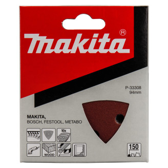 Makita P-33308 | Набір трикутного шліфувального паперу 94х94х94 мм К150 6 отворів (10 шт.), MAKITA, P-33308