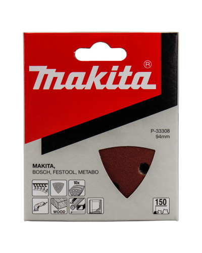 Makita P-33308 | Набір трикутного шліфувального паперу 94х94х94 мм К150 6 отворів (10 шт.), MAKITA, P-33308