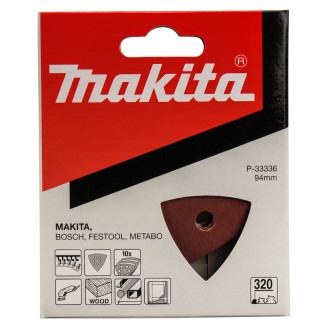 Makita p-33336 | Набір трикутного шліфувального паперу 94х94х94 мм К320 6 отворів (10 шт.) p-33336