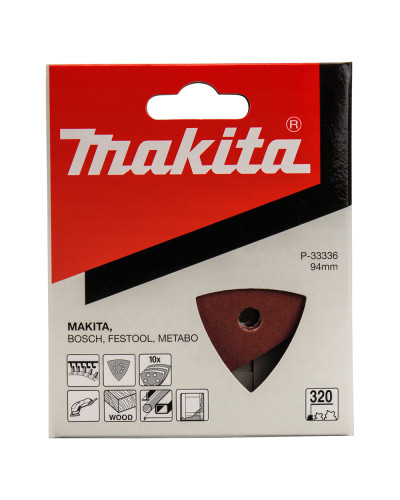 Makita p-33336 | Набір трикутного шліфувального паперу 94х94х94 мм К320 6 отворів (10 шт.) p-33336