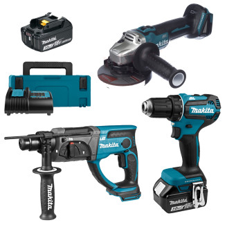 Makita SET-DGA511Z-1025 | Набір акумуляторного інструменту LXT Makita 18 В: кутова шліфувальна машина DGA511Z + перфоратор DHR202Z + дриль-шурупокрут DDF485RFJ