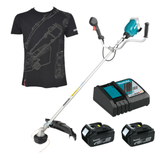 Makita SET-DUR369AZ-XL-0526 | Аккумуляторная коса MAKITA LXT DUR369AZ + комплект аккумуляторов 1914J6-4 + футболка 