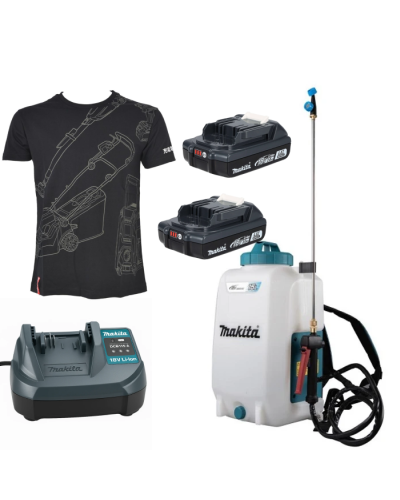 Makita SET-DUS158Z-XL-0726 | Акумуляторний обприскувач Makita DUS158Z + BLB182x2 + DCB18WA + футболка