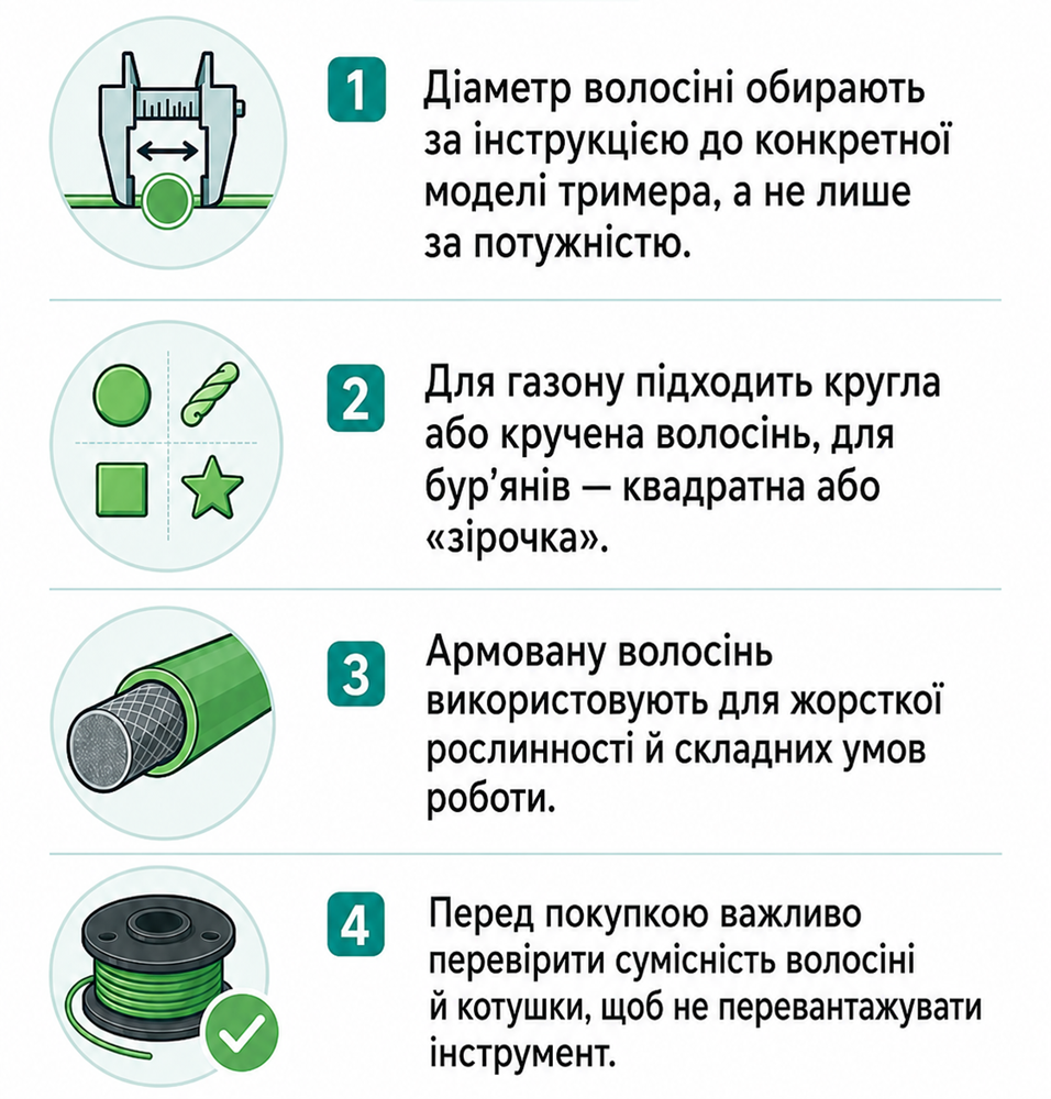 Інфографіка щодо вибору волосіні